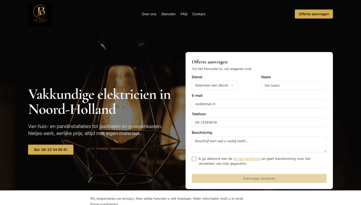 Website van J. Beentjes Elektrotechniek