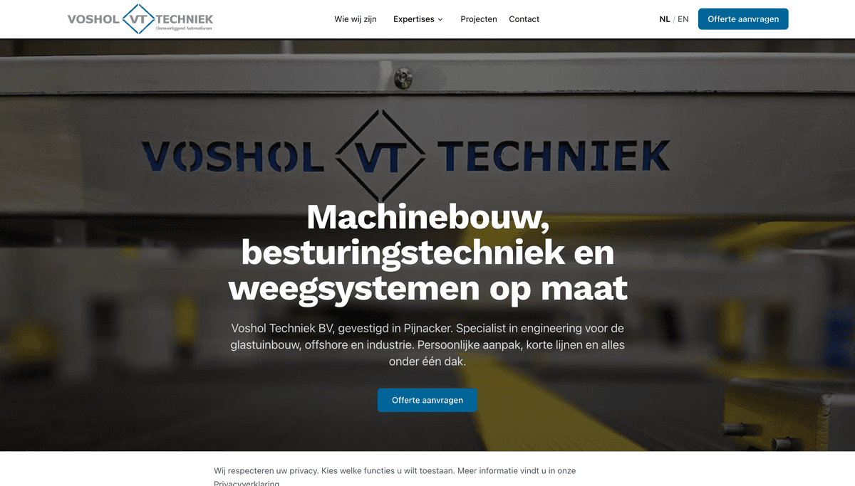 Website van Voshol Techniek